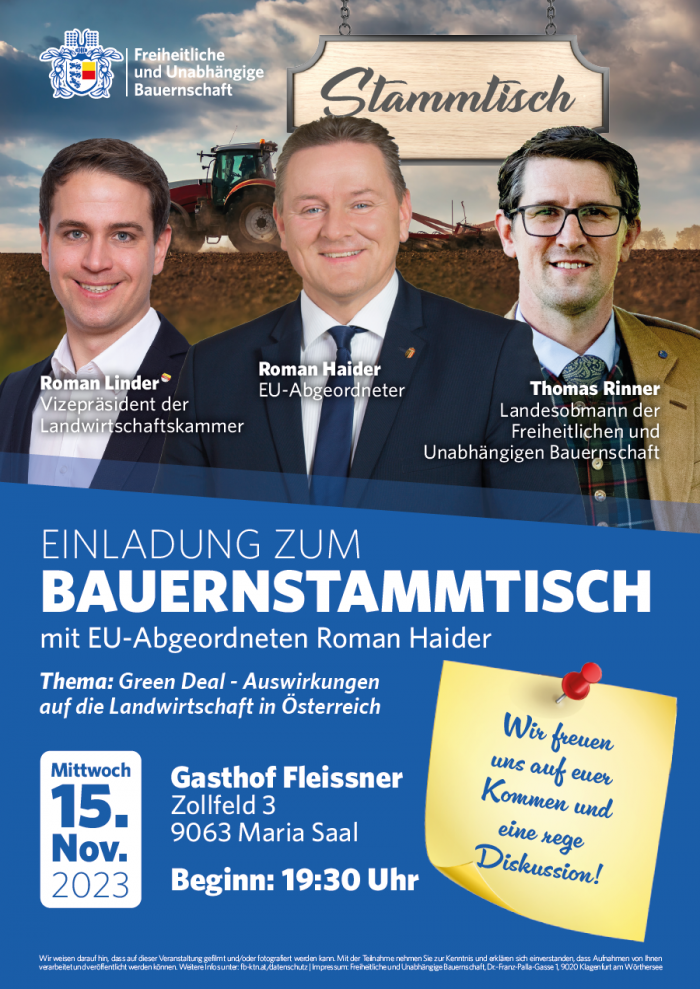 Bauernstammtisch ''Green Deal - Auswirkungen auf die Landwirtschaft''